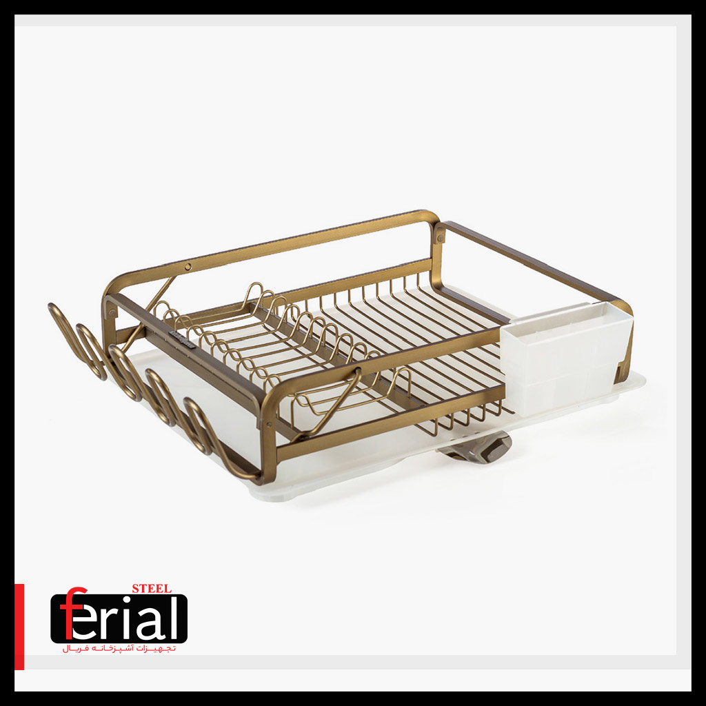 Ferial-dish-drainer-on-sink-alminium-1floor-bronze جا ظرفی آلومینیومی یک طبقه برنزی