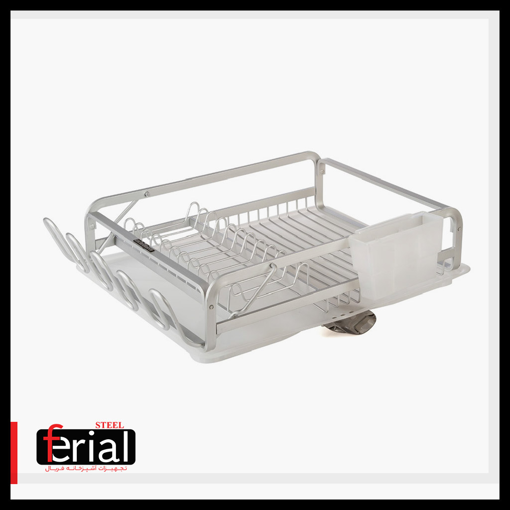 Ferial-dish-drainer-on-sink-alminium-1floor-silver جا ظرفی آلومینیومی یک طبقه نقره ای